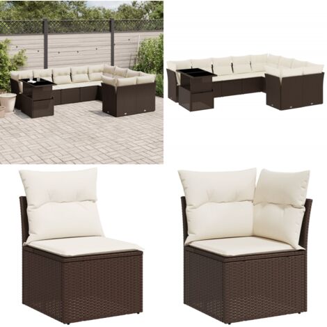 Set Divani da Giardino 10pz con Cuscini in Polyrattan Marrone - Sedute da esterno - Tavolo da giardino