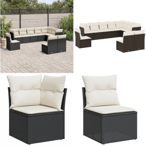 Set Divani da Giardino 10pz con Cuscini in Polyrattan Nero - Sedute da esterno - Cuscini da seduta