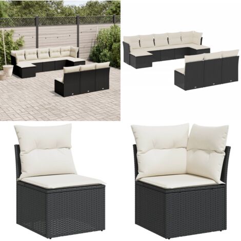 Set Divani da Giardino 10pz con Cuscini in Polyrattan Nero - Sedute da esterno - Cuscini da seduta