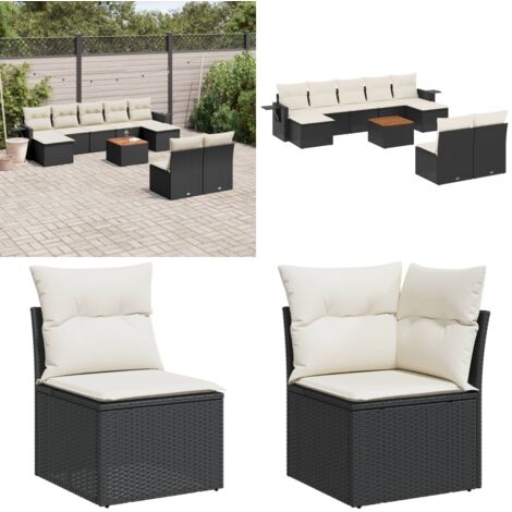 Set Divani da Giardino 10pz con Cuscini in Polyrattan Nero - Sedute da esterno - Tavolo da giardino