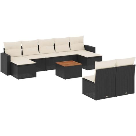 Set Divani da Giardino 10pz con Cuscini in Polyrattan Nero vidaXL