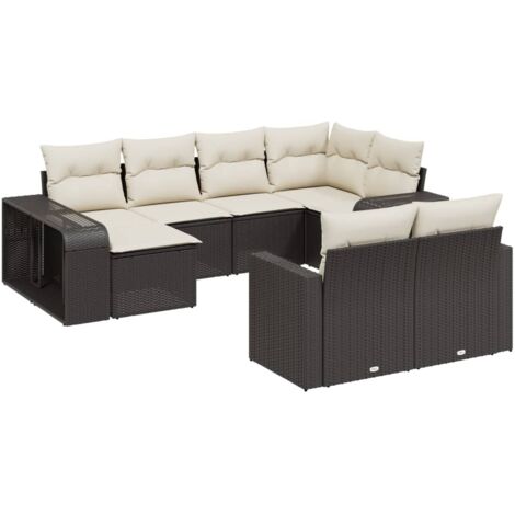 Set Divani da Giardino 10pz con Cuscini in Polyrattan Nero vidaXL