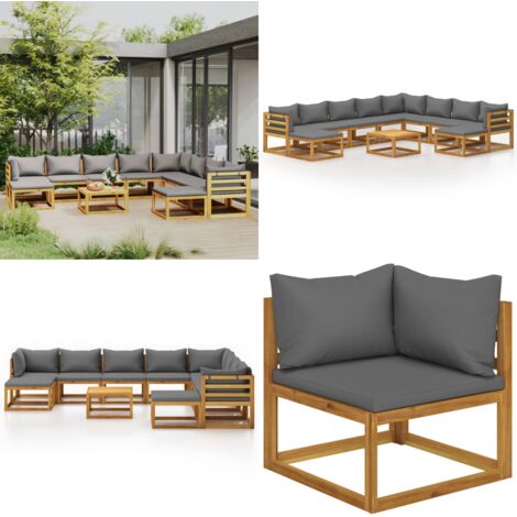 Set Divani da Giardino 11 pz con Cuscini in Massello di Acacia - Divano in legno - Cuscini da giardino