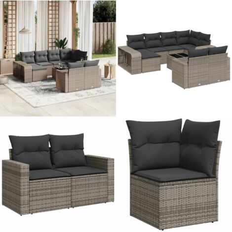 Set Divani da Giardino 11 pz con Cuscini in Polyrattan Grigio - Poltrona da giardino - Seduta da esterno
