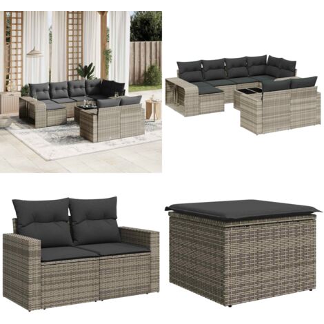 Set Divani da Giardino 11 pz con Cuscini in Polyrattan Grigio - Poltrona da giardino - Seduta da esterno