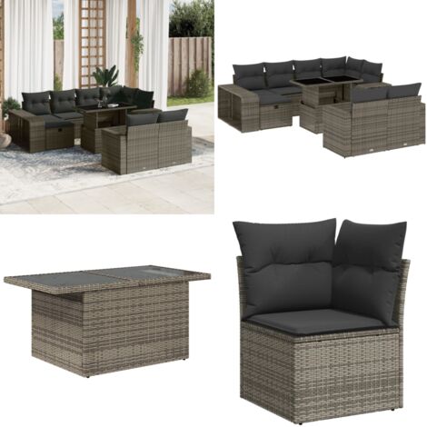 Set Divani da Giardino 11 pz con Cuscini in Polyrattan Grigio - Poltrona da giardino - Seduta da giardino