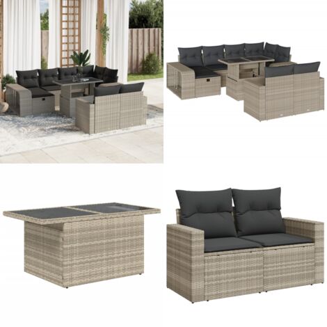 Set Divani da Giardino 11 pz con Cuscini in Polyrattan Grigio - Poltrona da giardino - Seduta da giardino