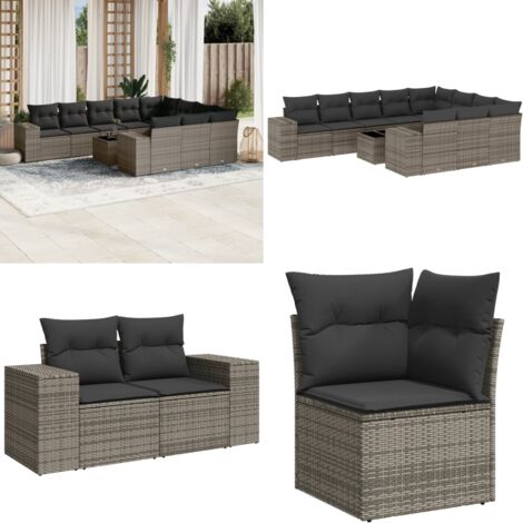 Set Divani da Giardino 11 pz con Cuscini in Polyrattan Grigio - Sedute da esterno - Cuscini da giardino