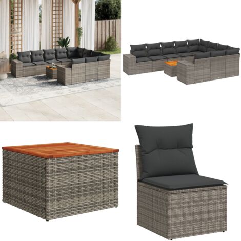 Set Divani da Giardino 11 pz con Cuscini in Polyrattan Grigio - Sedute da esterno - Cuscini da giardino