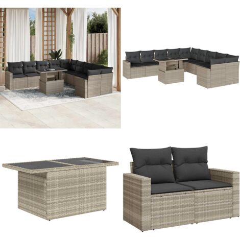 Set Divani da Giardino 11 pz con Cuscini in Polyrattan Grigio - Sedute da esterno - Tavolo da giardino