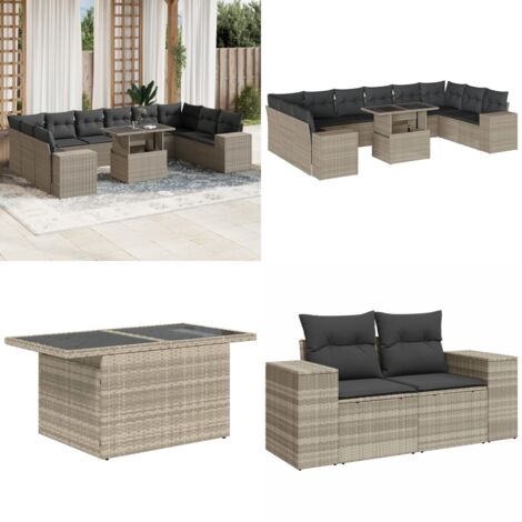 Set Divani da Giardino 11 pz con Cuscini in Polyrattan Grigio - Sedute da esterno - Tavolo da giardino