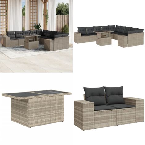 Set Divani da Giardino 11 pz con Cuscini in Polyrattan Grigio - Sedute da esterno - Tavolo da giardino