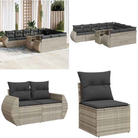 Set Divani da Giardino 11 pz con Cuscini in Polyrattan Grigio - Sedute da esterno - Tavolo da giardino