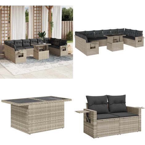 Set Divani da Giardino 11 pz con Cuscini in Polyrattan Grigio - Sedute da esterno - Tavolo da giardino