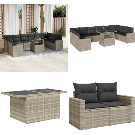 Set Divani da Giardino 11 pz con Cuscini in Polyrattan Grigio - Sedute da esterno - Tavolo da giardino