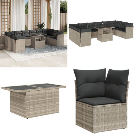 Set Divani da Giardino 11 pz con Cuscini in Polyrattan Grigio - Sedute da esterno - Tavolo da giardino