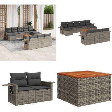 Set Divani da Giardino 11 pz con Cuscini in Polyrattan Grigio - Sedute da esterno - Tavolo da giardino