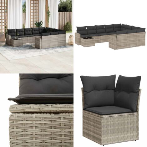 Set Divani da Giardino 11 pz con Cuscini in Polyrattan Grigio - Sedute da esterno - Tavolo da giardino