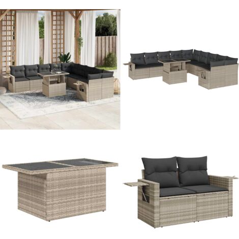 Set Divani da Giardino 11 pz con Cuscini in Polyrattan Grigio - Sedute da esterno - Tavolo da giardino