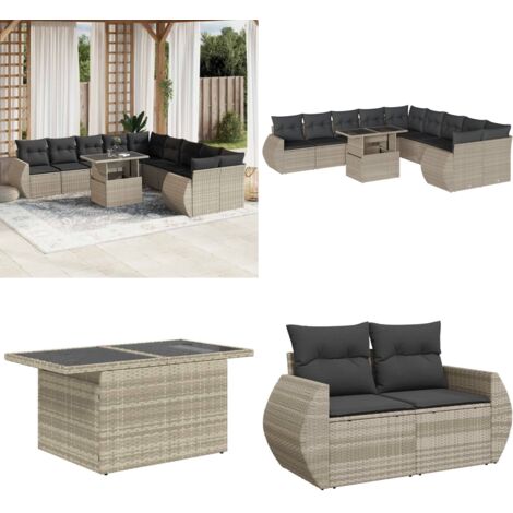 Set Divani da Giardino 11 pz con Cuscini in Polyrattan Grigio - Sedute da esterno - Tavolo da giardino
