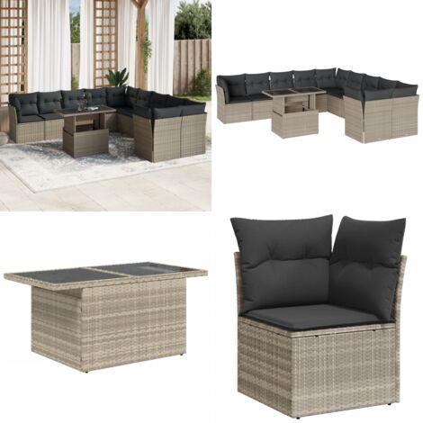 Set Divani da Giardino 11 pz con Cuscini in Polyrattan Grigio - Sedute da esterno - Tavolo da giardino