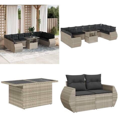 Set Divani da Giardino 11 pz con Cuscini in Polyrattan Grigio - Sedute da esterno - Tavolo da giardino