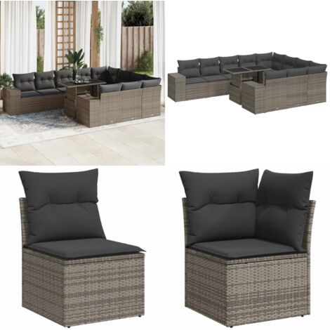 Set Divani da Giardino 11 pz con Cuscini in Polyrattan Grigio - Sedute da esterno - Tavolo da giardino