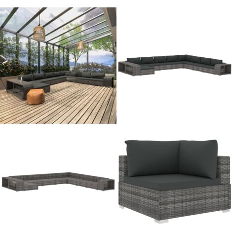 Set Divani da Giardino 11 pz con Cuscini in Polyrattan Grigio - Set da salotto - Rattan