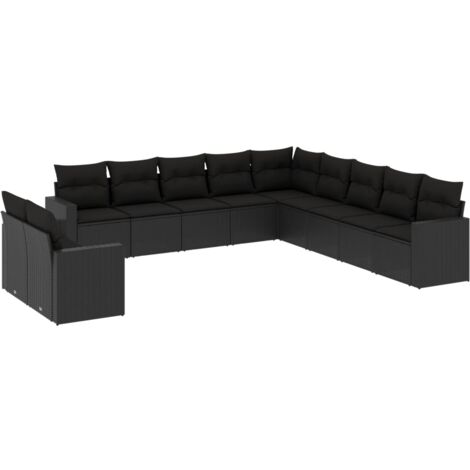 Set Divani da Giardino 11 pz con Cuscini in Polyrattan Nero vidaXL