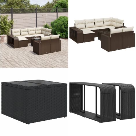 Set Divani da Giardino 11 pz con Cuscini Polyrattan Marrone - Poltrona da giardino - Seduta da esterno