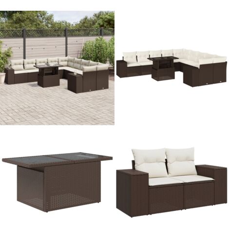 Set Divani da Giardino 11 pz con Cuscini Polyrattan Marrone - Sedute da esterno - Tavolo da giardino