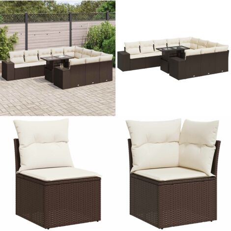 Set Divani da Giardino 11 pz con Cuscini Polyrattan Marrone - Sedute da esterno - Tavolo da giardino