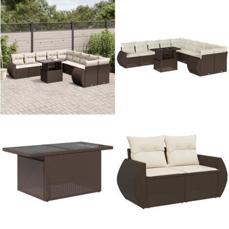 Set Divani da Giardino 11 pz con Cuscini Polyrattan Marrone - Sedute da esterno - Tavolo da giardino