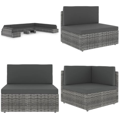 Set Divani da Giardino 11pz con Cuscini in Polyrattan Grigio - Sedile da giardino - Set da giardino