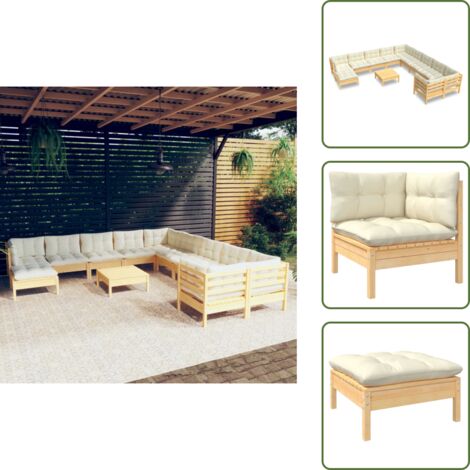 Set Divani da Giardino 12 pz con Cuscini Crema Massello di Pino
