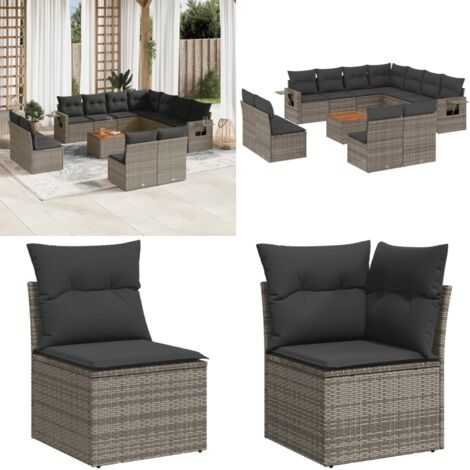 Set Divani da Giardino 12 pz con Cuscini Grigio in Polyrattan - Sedute da esterno - Tavolo da giardino