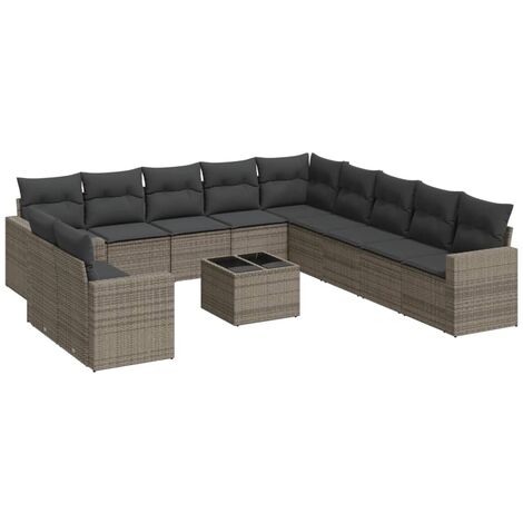 Set Divani da Giardino 12 pz con Cuscini Grigio in Polyrattan vidaXL