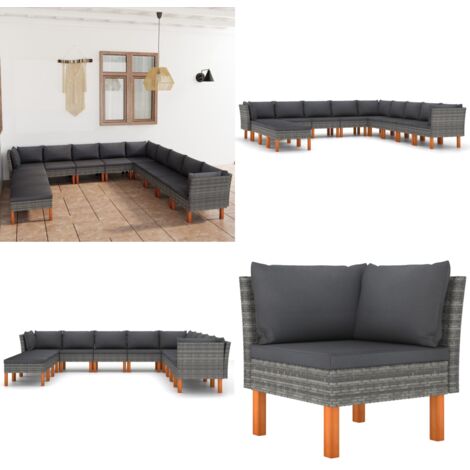 Set Divani da Giardino 12 pz con Cuscini in Polyrattan Grigio - Divani da esterno - Cuscini da seduta