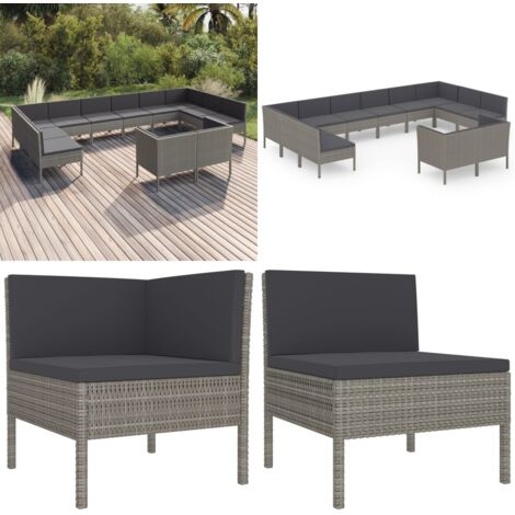 Set Divani da Giardino 12 pz con Cuscini in Polyrattan Grigio - Divani da giardino - Cuscini da seduta