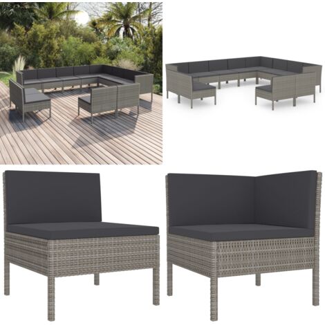 Set Divani da Giardino 12 pz con Cuscini in Polyrattan Grigio - Divani da giardino - Cuscini da seduta