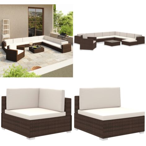 Set Divani da Giardino 12 pz con Cuscini in Polyrattan Marrone - Sedie da giardino - Set da giardino