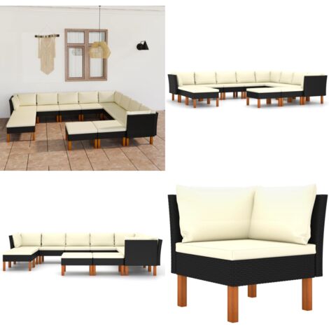 Set Divani da Giardino 12 pz con Cuscini in Polyrattan Nero - Divano da esterno - Cuscini da giardino