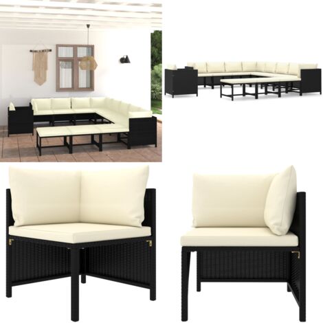 Set Divani da Giardino 12 pz con Cuscini in Polyrattan Nero - Poltrona da giardino - Cuscini da seduta