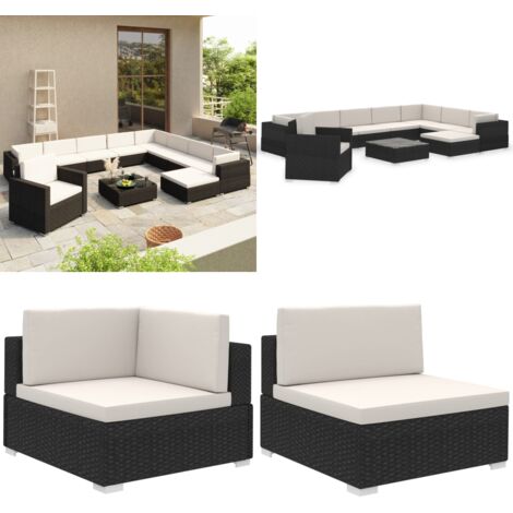 Set Divani da Giardino 12 pz con Cuscini in Polyrattan Nero - Sedie da giardino - Set da salotto