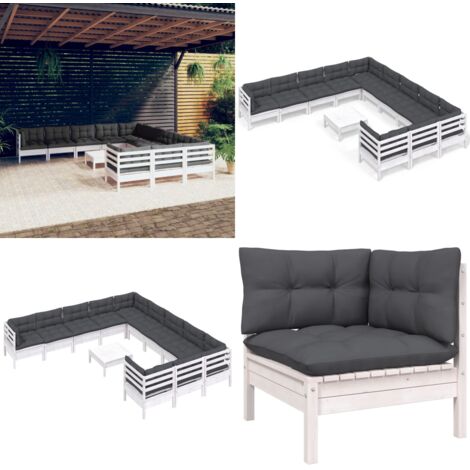 Set Divani da Giardino 12 pz con Cuscini Legno di Pino Bianco - Divano in legno - Cuscini da giardino