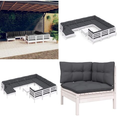 Set Divani da Giardino 12 pz con Cuscini Legno di Pino Bianco - Divano in legno - Cuscini da giardino