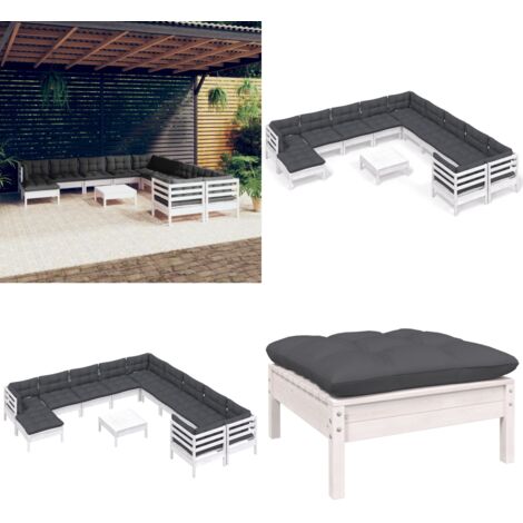 Set Divani da Giardino 12 pz con Cuscini Legno di Pino Bianco - Divano in legno - Cuscini da giardino