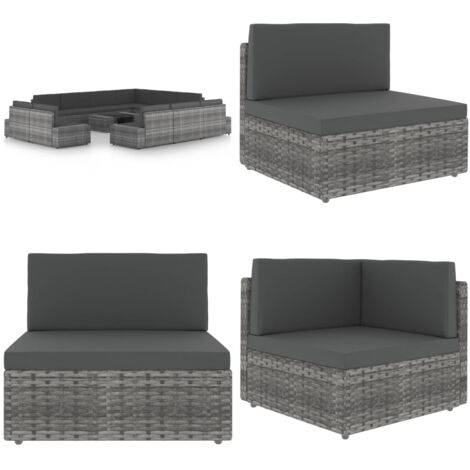 Set Divani da Giardino 12pz con Cuscini in Polyrattan Grigio - Sedile da giardino - Set da giardino