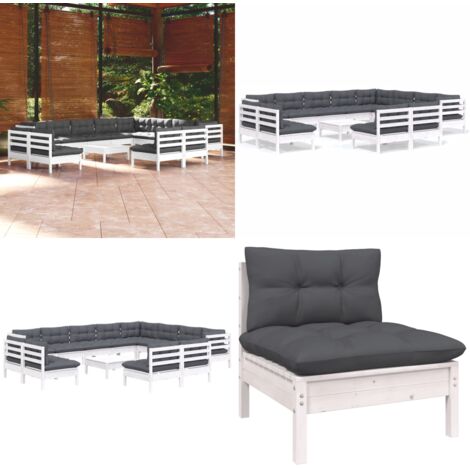 Set Divani da Giardino 13 pz con Cuscini Bianchi Legno di Pino - Divano da esterno - Salotto da giardino