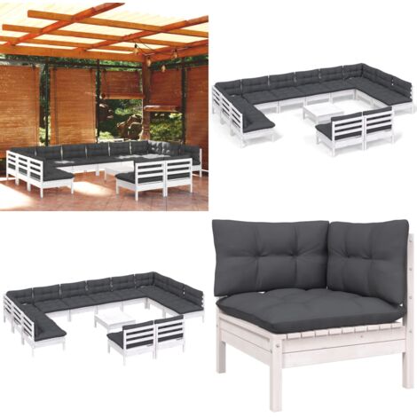 Set Divani da Giardino 13 pz con Cuscini Bianchi Legno di Pino - Divano da esterno - Salotto da giardino